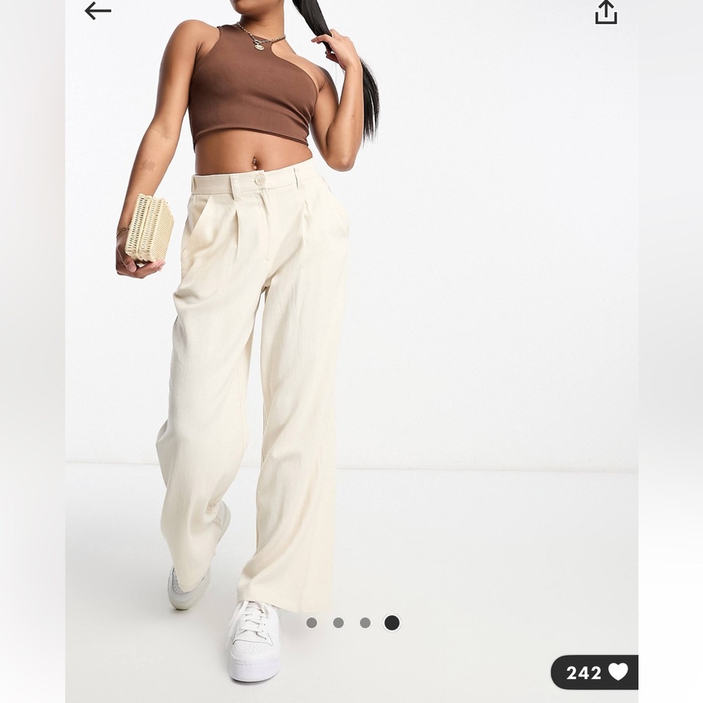 ASOS DESIGN- Petite dad pant with linen in stone